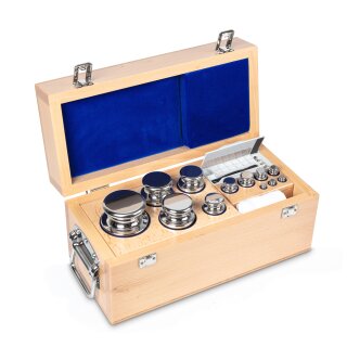 1 g - 5 kg E2 Gewichtssätze, Knopfform, Edelstahl poliert, im Holz-Etui